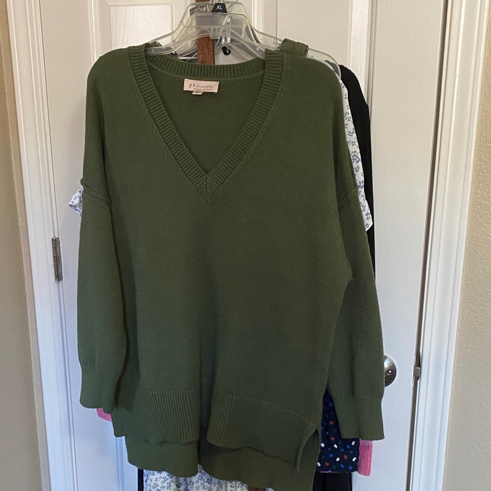 Philosophy Olive Green V-Neck Knit Sweater